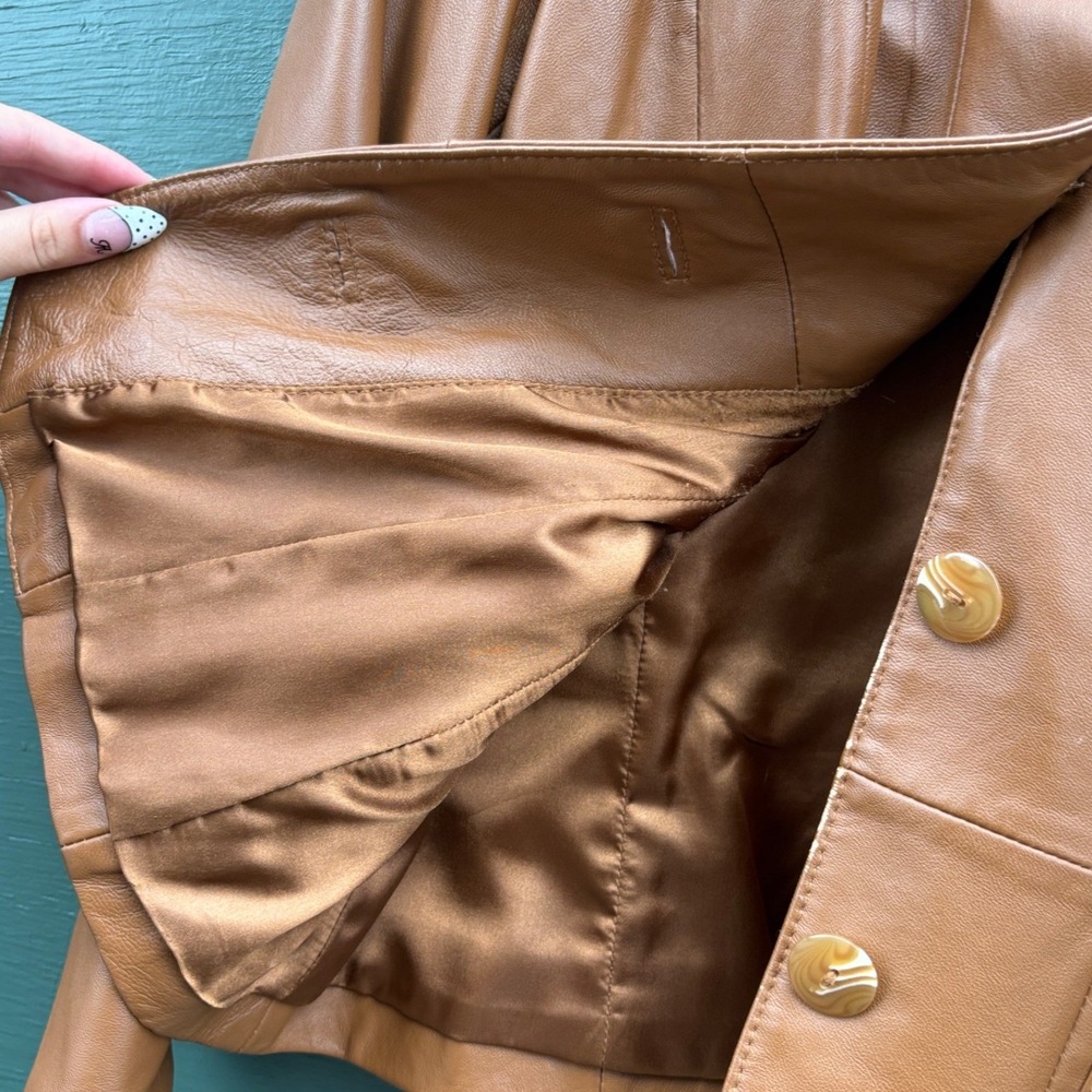 Womens Camel Tan Brown Soft Leather Blazer Jacket S 6 Preppy Classic Tailored - Picture 4 of 10